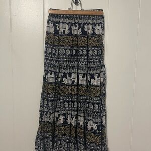 Bohemian Elephant Print Maxi Skirt